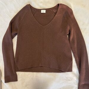 Abercrombie & Fitch Chocolate Ribbed V-Neck Sweater